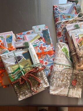 Gift-wrapped Stationery & Tea Bundle with Orange Accents
